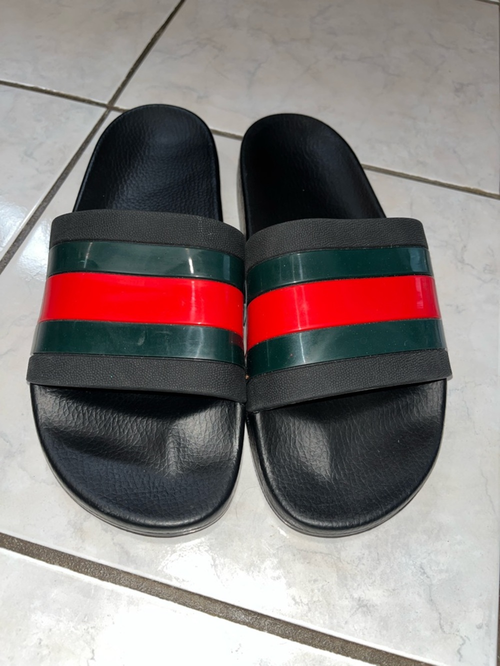 Gucci PURSUIT ‘72 Black Slide Sandals with Red and Green Stripe, MEN SIZE 9 - Picture 5 of 11
